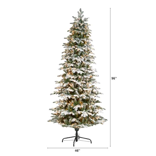 8ft. Pre-Lit Flocked North Carolina Fir Artificial Christmas Tree with Warm White LED Lights